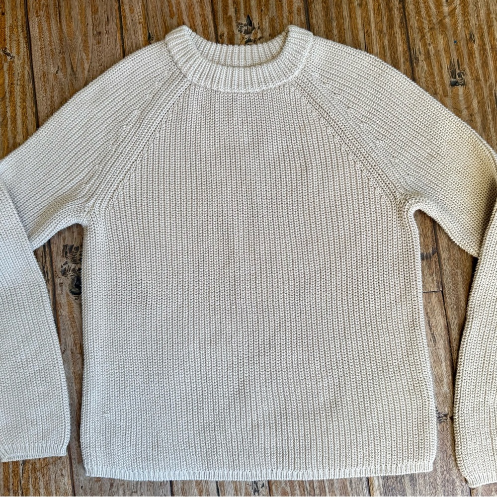 Jenni Kayne Cotton Fisherman Sweater in Oatmeal with Chunky Knit